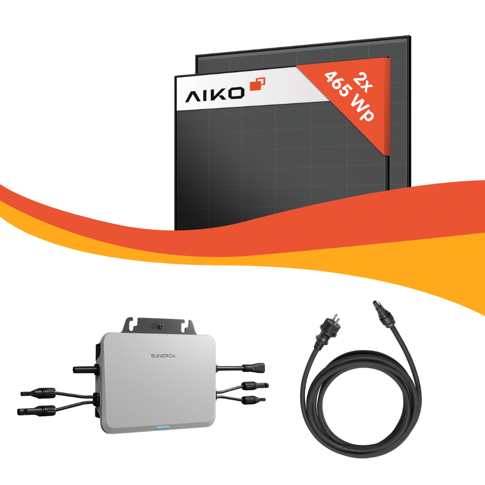 Balkonkraftwerk 930Wp – 2x AIKO 465 Wp-Solarmodule + Sungrow-Wechselrichter S800S
